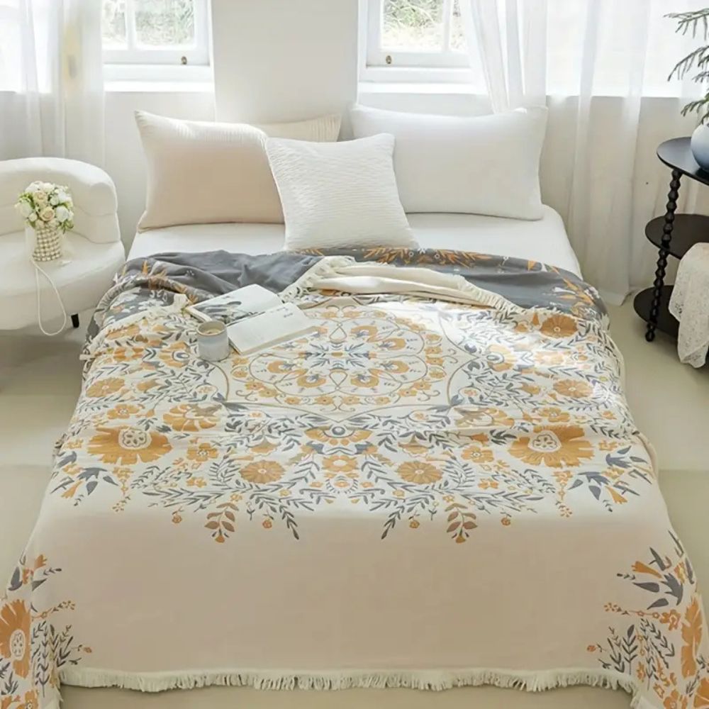 Versailles-Inspired Reversible Floral Cotton Blanket in Two Sizes | Palace Florals, Reversible | Throw Blankets