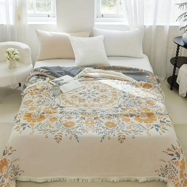 Versailles-Inspired Reversible Floral Cotton Blanket in Two Sizes | Palace Florals, Reversible | Throw Blankets