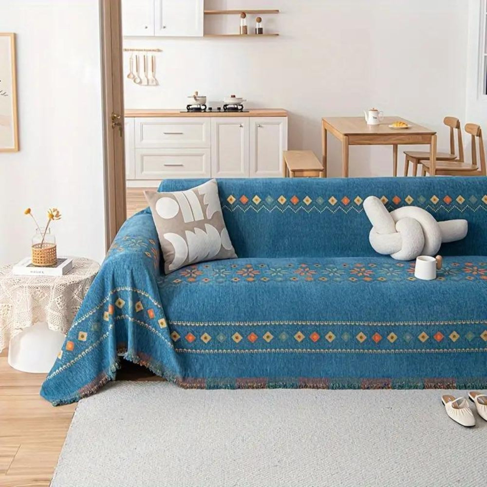 Boho Chenille Sofa Cover With Tassels in Four Sizes | Boho Chenille for Chairs to Sofas | Sofa Covers
