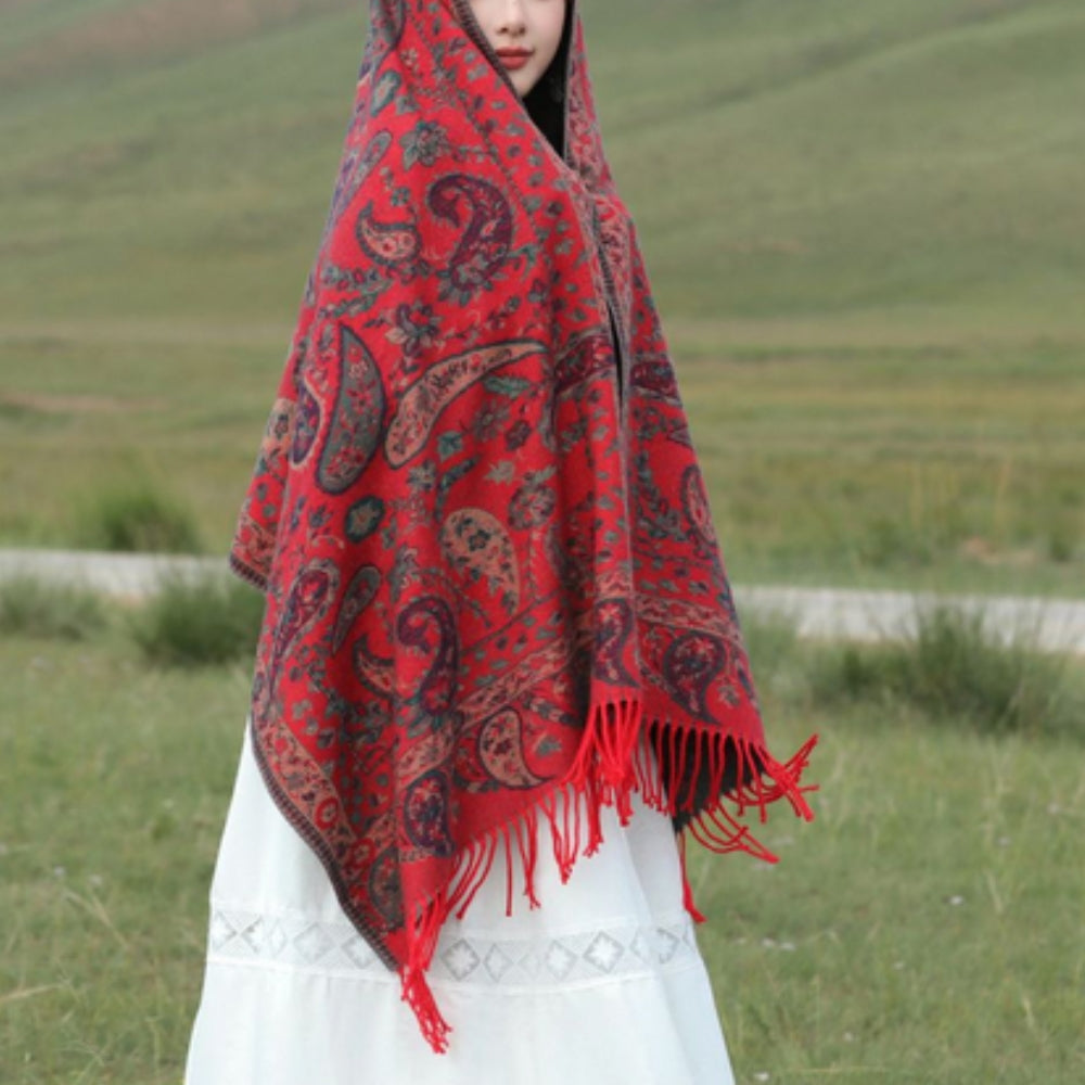 Double-Sided Paisley Winter Poncho Shawl Wrap for Women | A Wrap That Looks Dressed Up | Wearable Blankets