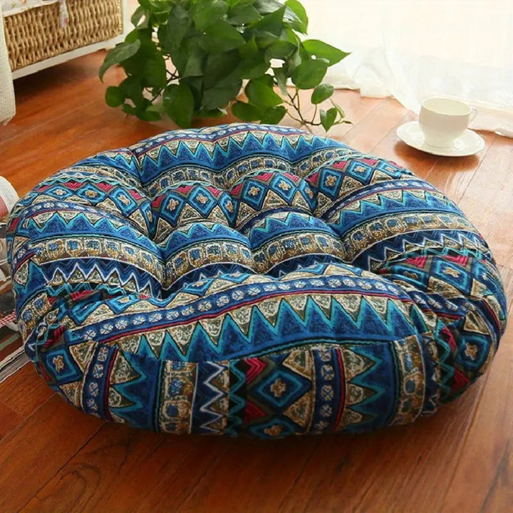 Round Boho Floor Seating Cushion, 18 Inch Cotton Linen | Thick Round Cushion for Floor Seating | Seat Cushions