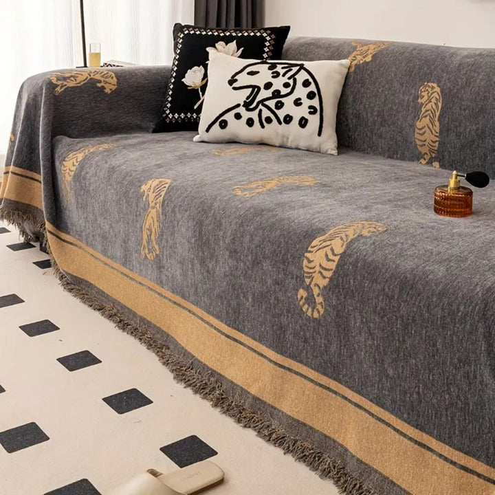 Safari Tiger Reversible Chenille Sofa Cover for Armchairs to Sectionals | Wild Safari Style, Reversible | Sofa Covers