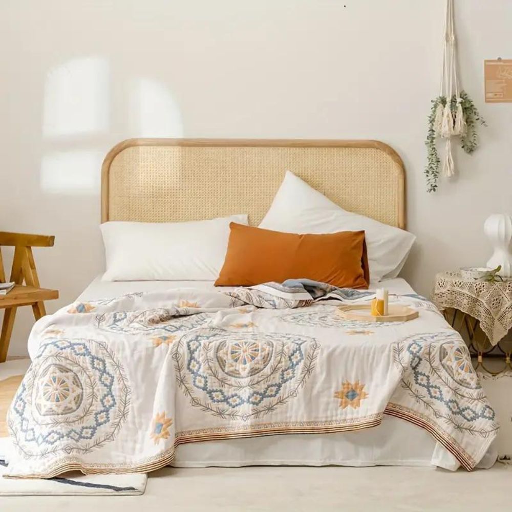 100% Cotton Boho Mandala Throw Blanket for Sofa, Bed or Beach | Boho Mandala Cotton Throw | Throw Blankets