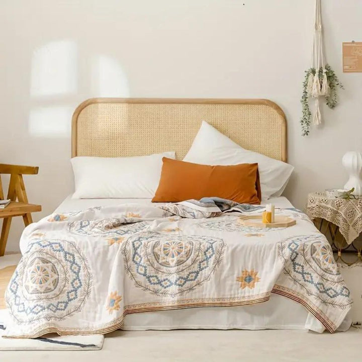 100% Cotton Boho Mandala Throw Blanket for Sofa, Bed or Beach | Boho Mandala Cotton Throw | Throw Blankets