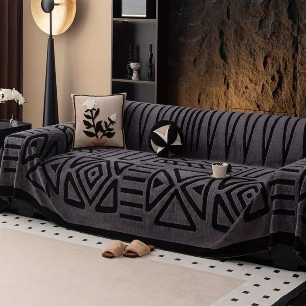 Maze Pattern Jacquard Velvet Sofa Cover in Nine Sizes, Non Slip | Plush Velvet Cover That Grips | Sofa Covers
