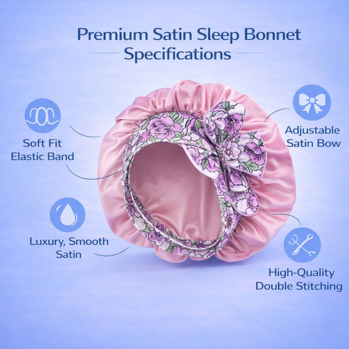 Satin Hair Bonnet for Sleeping with Wide Stretch Tie Band in Six Colours | Protect Curls, Braids and Styles Overnight | Hair Bonnets