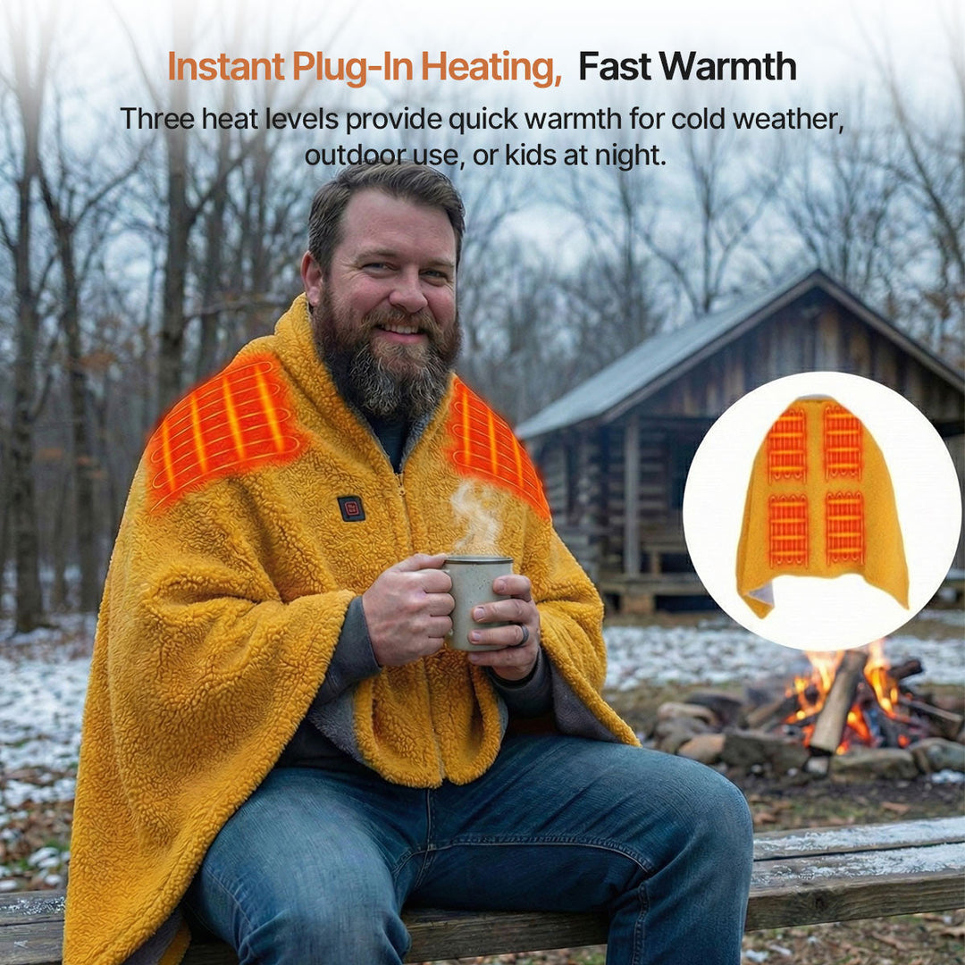 USB Heated Throw Blanket with 3 Heat Levels, Sherpa Fleece and Zipper | Zip-Up USB Heated Throw | Heated Blankets