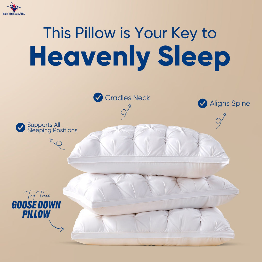 Goose Down and Feather Pillow with Three-Compartment Design | Hotel-Style Fluff and Support | Bed Pillows