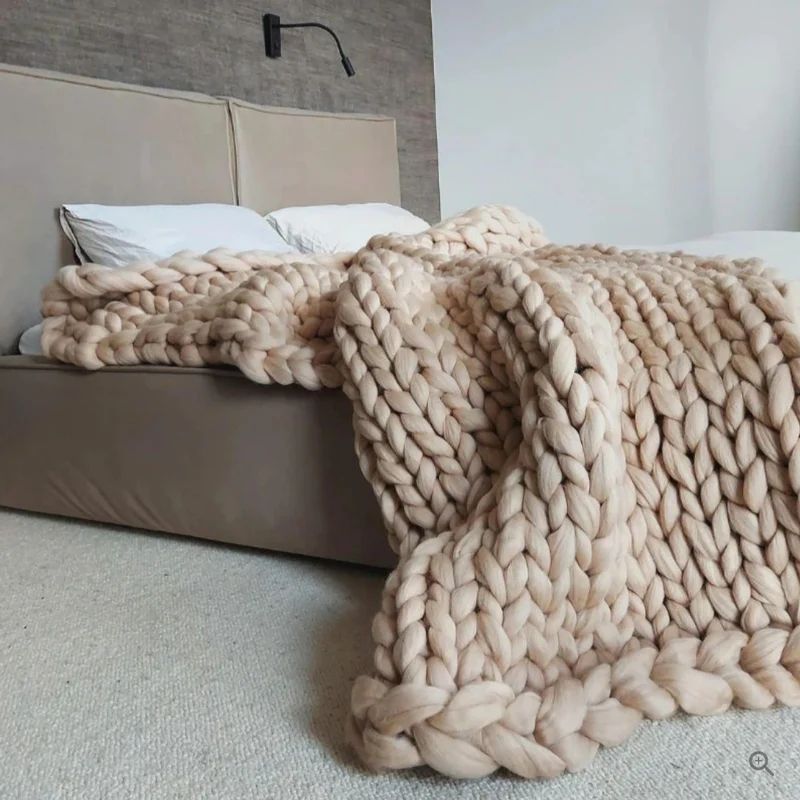 Hand Knitted Wool Blanket with Open Weave in Three Sizes | Soft Wool Warmth All Year | Throw Blankets