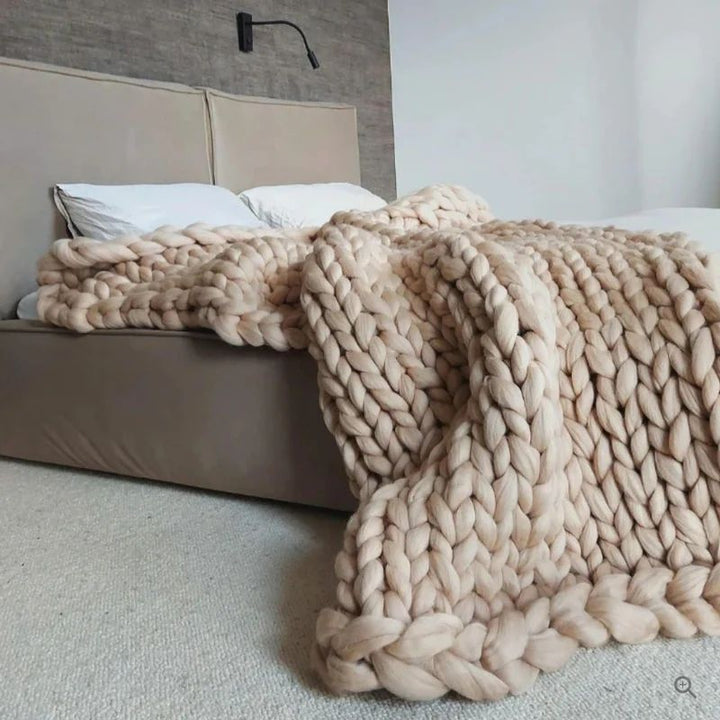 Hand Knitted Wool Blanket with Open Weave in Three Sizes | Soft Wool Warmth All Year | Throw Blankets