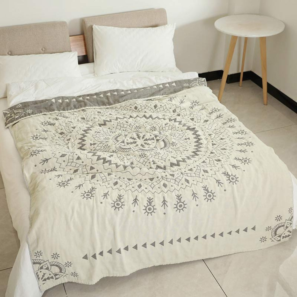 Reversible Mandala Art Pattern Cotton Blanket in Two Sizes | Mandala Art You Can Flip | Throw Blankets