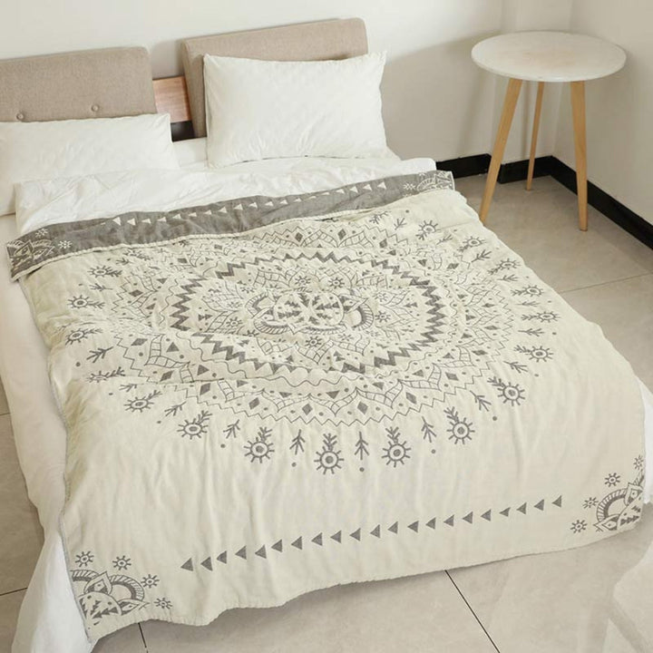 Reversible Mandala Art Pattern Cotton Blanket in Two Sizes | Mandala Art You Can Flip | Throw Blankets
