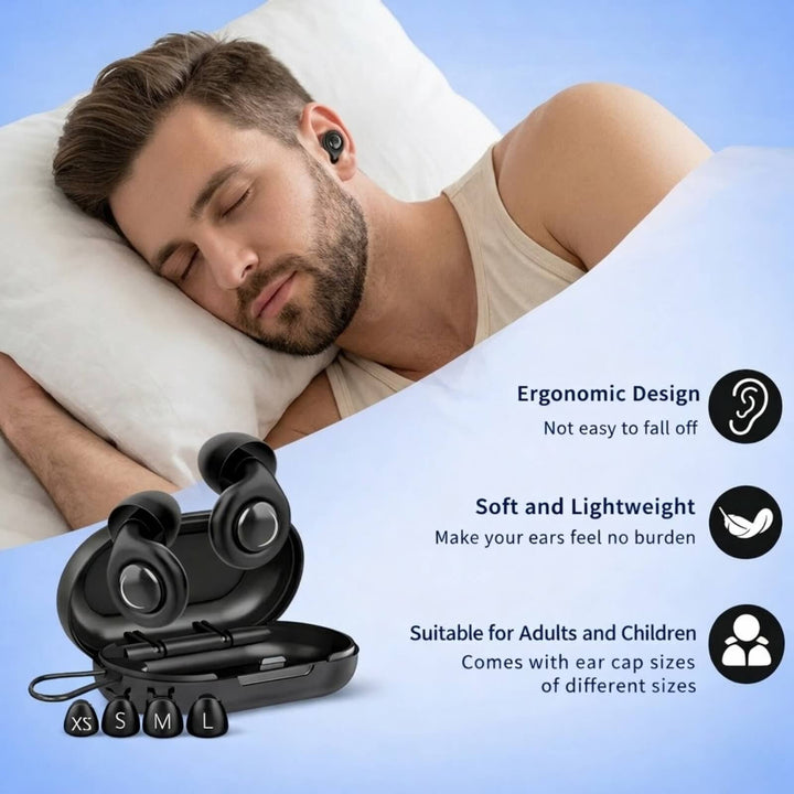 Reusable Silicone Sleep Earplugs with Multiple Ear Tip Sizes and Case | Soft Seal Earplugs for Quiet Nights | Earplugs