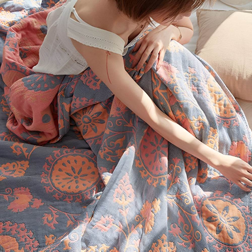 Rustic Floral Reversible Organic Cotton Blanket in Two Sizes | Two Looks in One Organic Blanket | Throw Blankets
