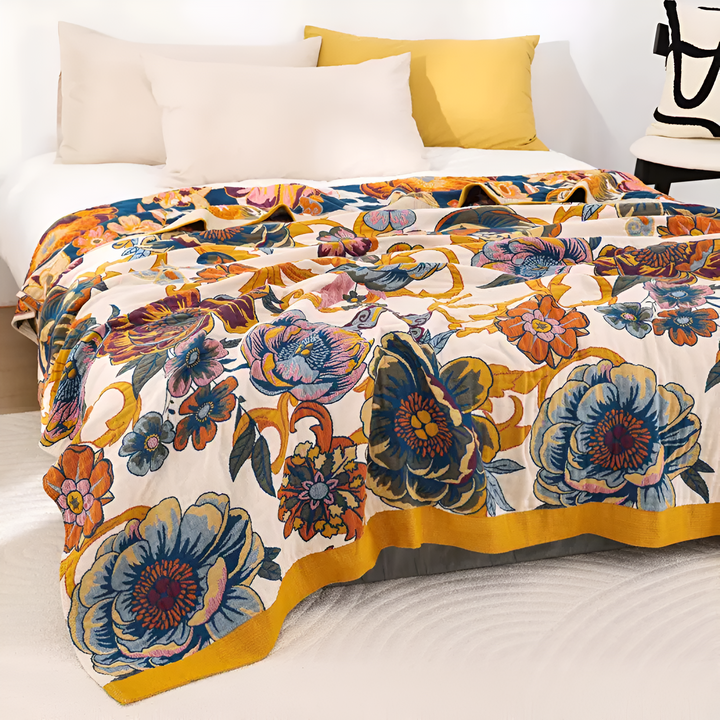 Soft Floral Reversible Cotton Blanket, 79 x 90in for Beds and Sofas | Florals on Both Sides | Throw Blankets