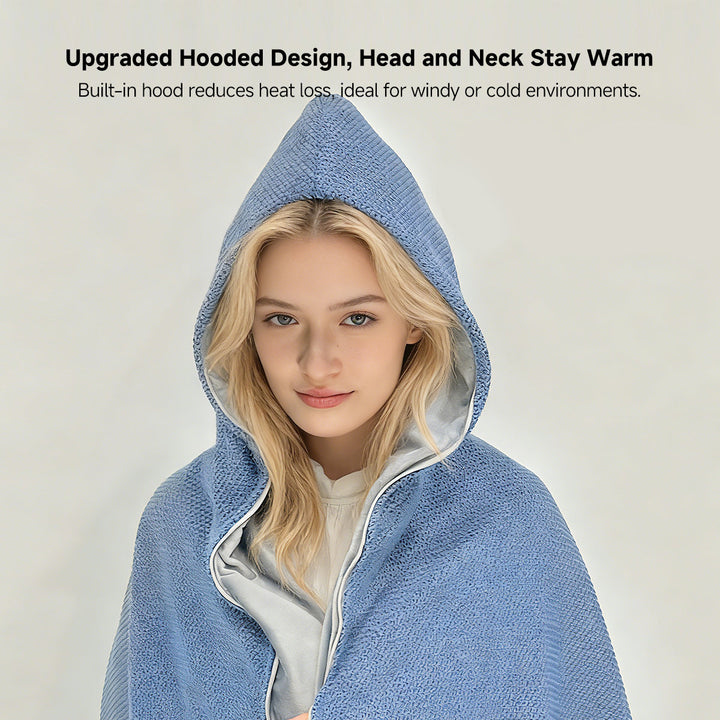 Graphene Heated Hooded Shawl, USB Powered with 15-Second Heat-Up | Graphene Heat That Warms Fast | Heated Blankets