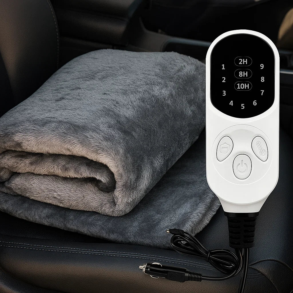 12V Heated Car Travel Blanket with 9 Heat Settings and Timer | Warm Travel with 9 Heat Levels | Heated Blankets