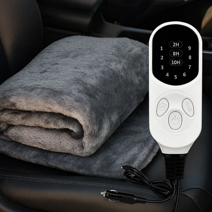 12V Heated Car Travel Blanket with 9 Heat Settings and Timer | Warm Travel with 9 Heat Levels | Heated Blankets