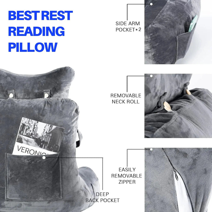Extra Large Reading Bed Pillow with Detachable Roll | Comfy Backrest for Cozy Reading | Wedge Pillows