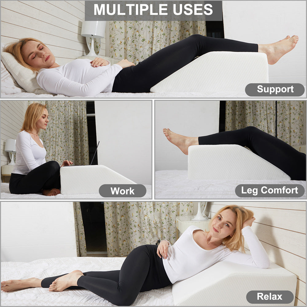 High-Density Memory Foam Leg Elevation Wedge with Bamboo-Blend Washable Cover | Raise Tired Legs in Comfort | Wedge Pillows