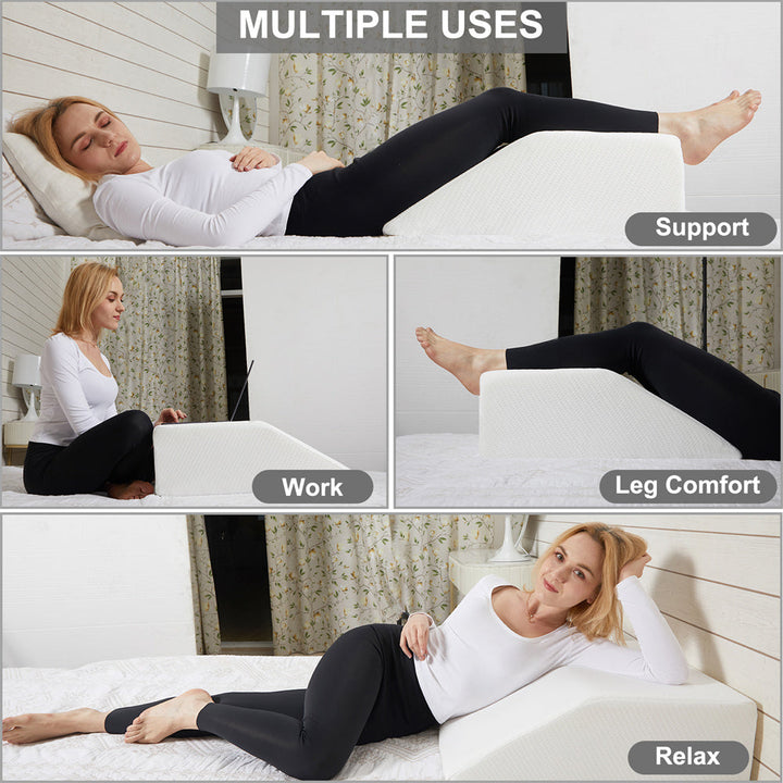 High-Density Memory Foam Leg Elevation Wedge with Bamboo-Blend Washable Cover | Raise Tired Legs in Comfort | Wedge Pillows