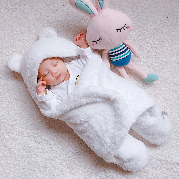Baby in a teddy fleece sleeping bag