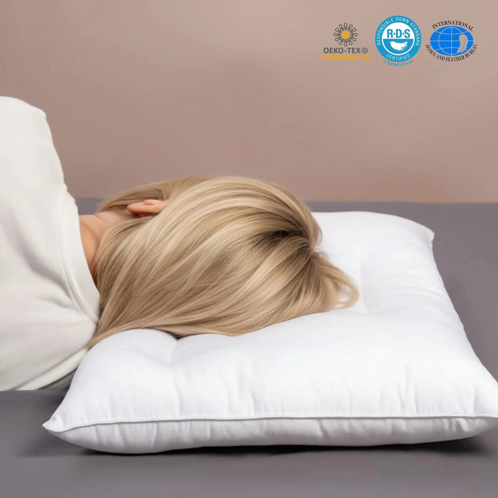 Pure Cotton Low Loft Pillow with Ultra Thin Profile | Slim Pillow, Soft Cotton Feel | Bed Pillows