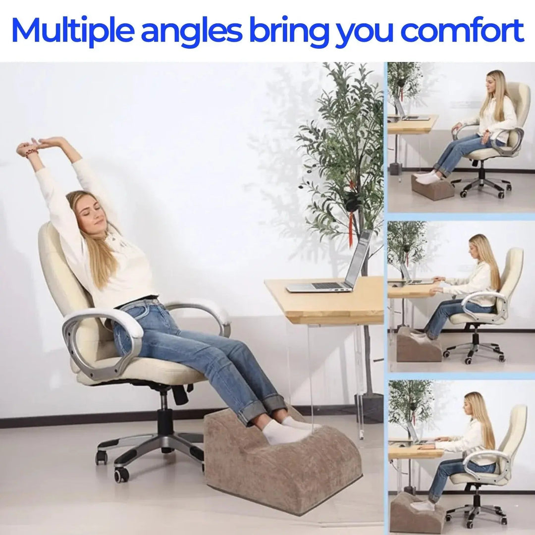 Three-Tier Adjustable Under Desk Footrest with Washable Cover | Raise Your Feet and Relax | Footrests