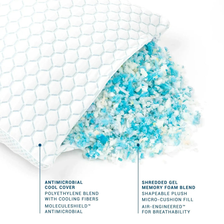 Cooling Shredded Memory Foam Pillow with Adjustable Fill | Customisable Cool Support | Bed Pillows