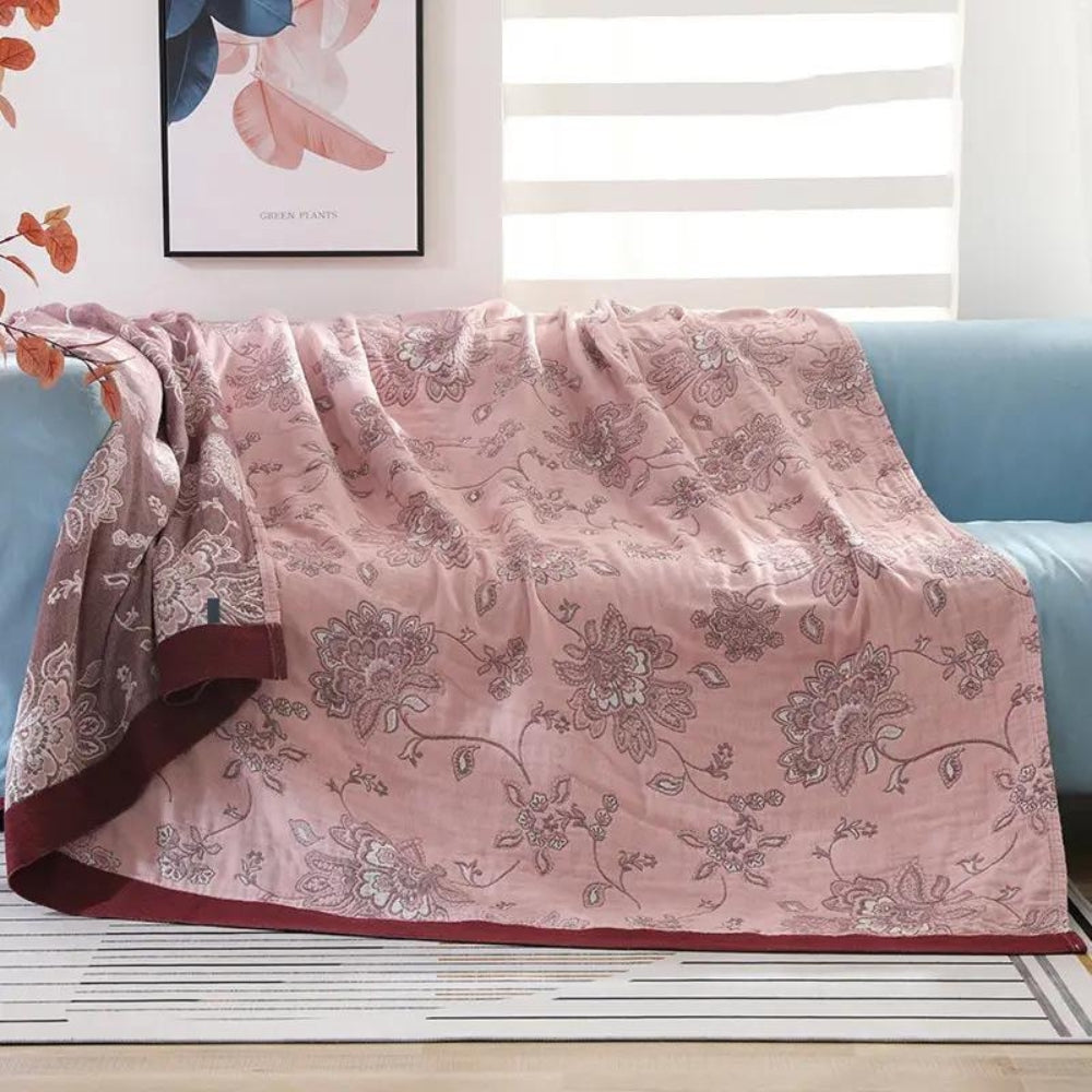 Five-Layer Floral Cotton Gauze Blanket in Throw and Bed Sizes | Five Soft Layers of Cotton Gauze | Throw Blankets