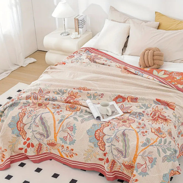Oversized Reversible Floral Jacquard Cotton Blanket, 98 x 98in | Oversized Cotton That Covers a King | Throw Blankets