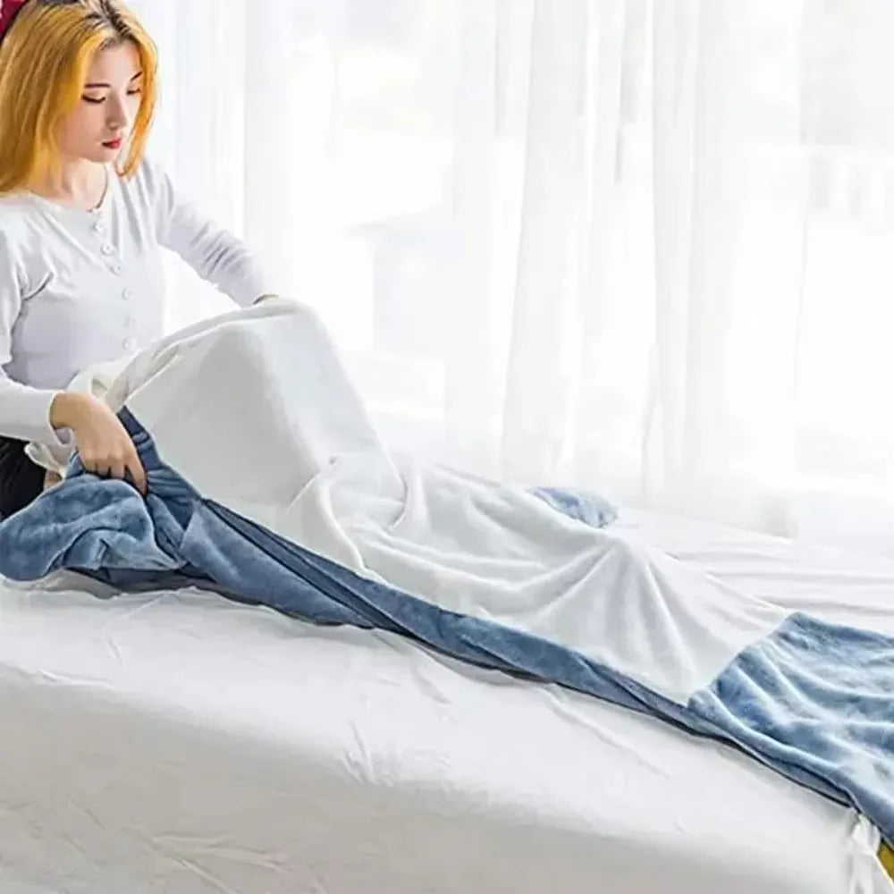 Soft Flannel Shark Hoodie Blanket with Shark Design Wrapping Legs and Feet | Shark Hoodie Blanket in Soft Flannel | Wearable Blankets