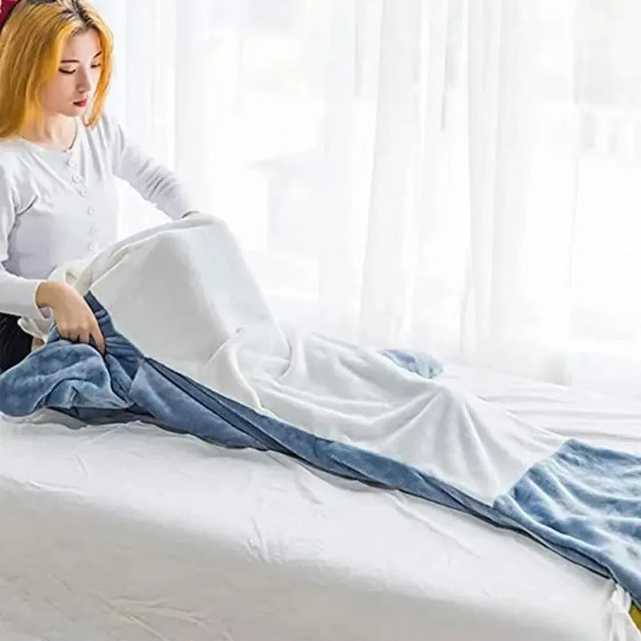 Soft Flannel Shark Hoodie Blanket with Shark Design Wrapping Legs and Feet | Shark Hoodie Blanket in Soft Flannel | Wearable Blankets