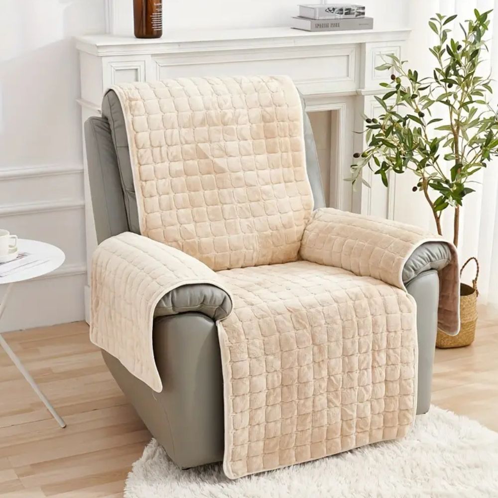 Quilted Velvet Grid Recliner Cover for Single Recliners and Lounge Chairs | Quilted Grid Velvet Comfort | Recliner Covers