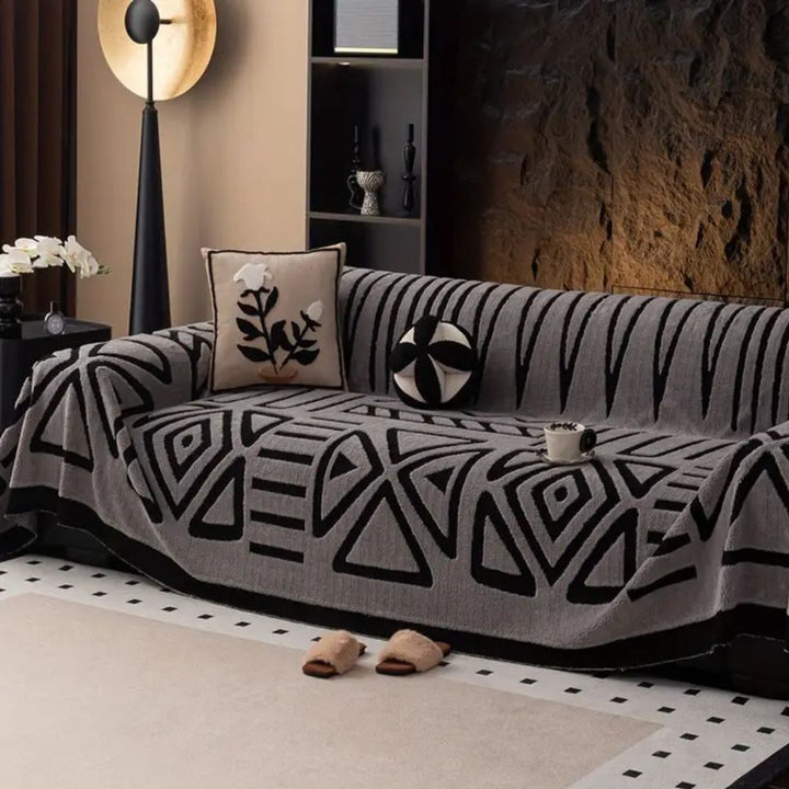 Maze Pattern Jacquard Velvet Sofa Cover in Nine Sizes, Non Slip | Plush Velvet Cover That Grips | Sofa Covers