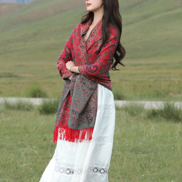 Double-Sided Paisley Winter Poncho Shawl Wrap for Women | A Wrap That Looks Dressed Up | Wearable Blankets
