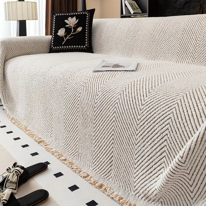 Herringbone Stripe Non Slip Water Resistant Sofa Cover, 71 Inch Wide | Non Slip Herringbone Stripe Cover | Sofa Covers