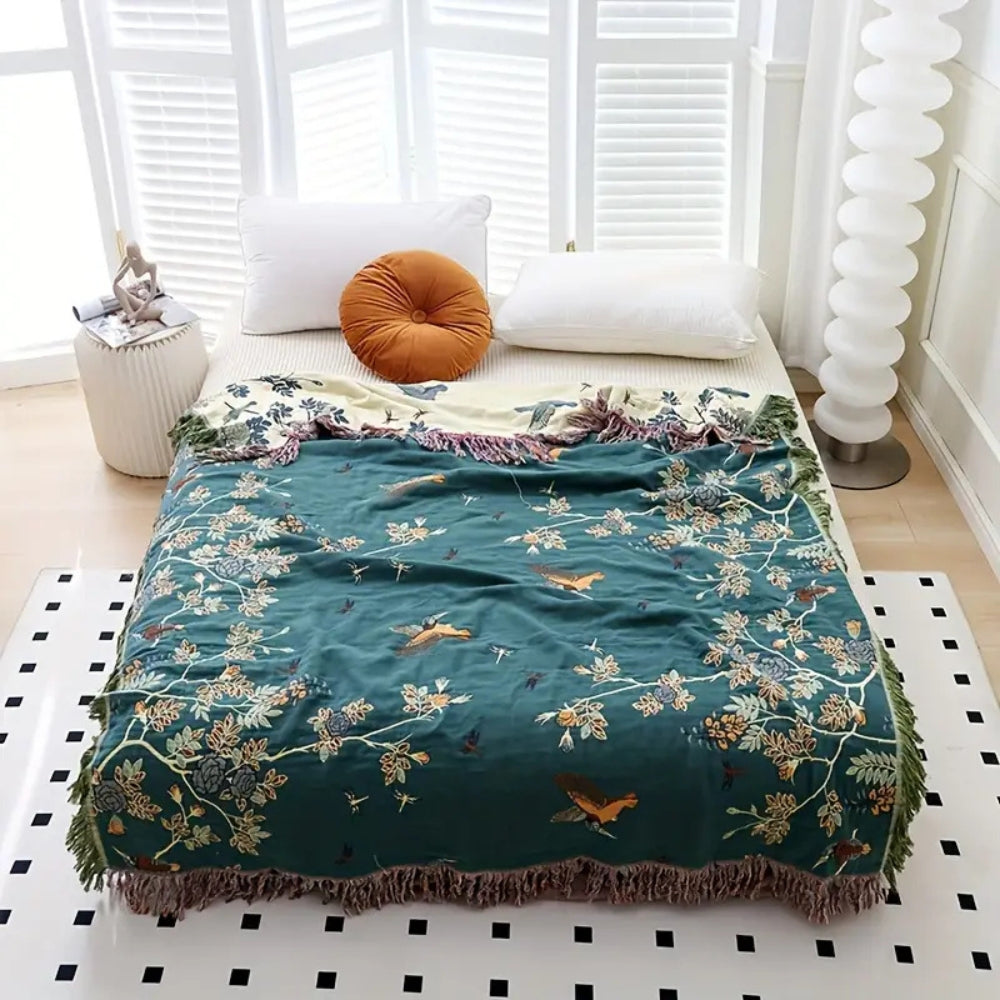 Ornate Multi-Layer Jacquard Cotton Gauze Blanket with Tasselled Edges | Ornate Gauze with Real Depth | Throw Blankets