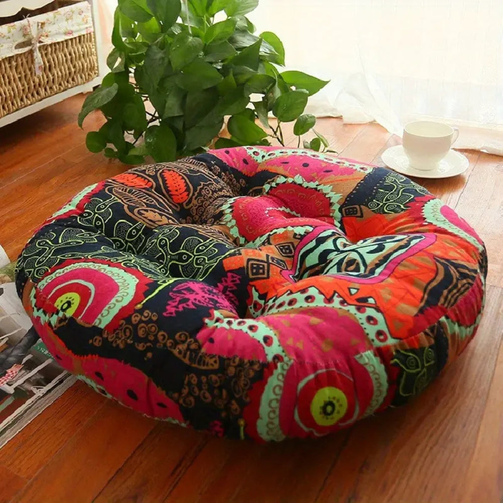 Round Boho Floor Seating Cushion, 18 Inch Cotton Linen | Thick Round Cushion for Floor Seating | Seat Cushions