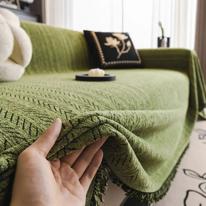 Heavyweight Chenille Herringbone Sofa Cover with Tassels, Non Slip | Herringbone Chenille Sofa Throw | Sofa Covers