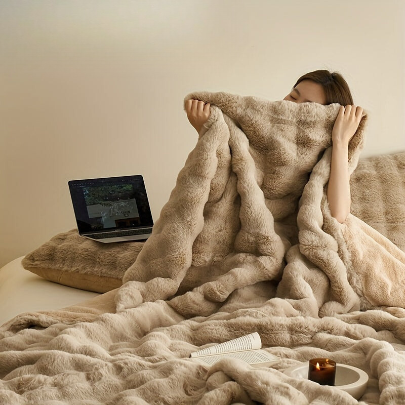 Double-Sided Faux Rabbit Fleece Blanket, Soft and Warm in Four Sizes | Plush Double-Sided Rabbit Fleece | Throw Blankets