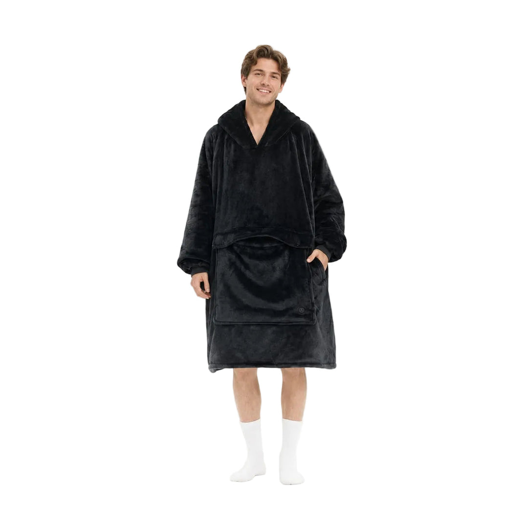 USB Heated Blanket Hoodie with 3 Heating Zones, Thick Flannel, Unisex | Heated Flannel Hoodie Blanket | Heated Blankets