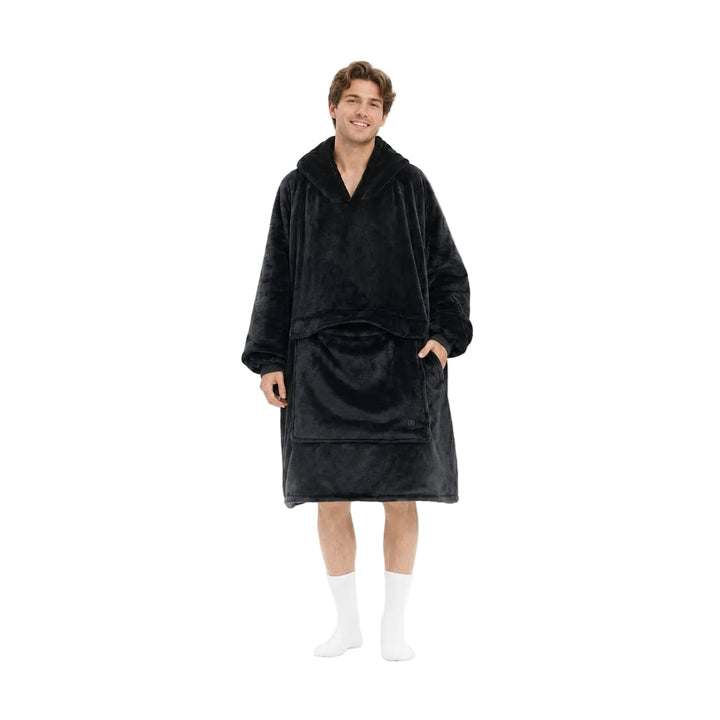 USB Heated Blanket Hoodie with 3 Heating Zones, Thick Flannel, Unisex | Heated Flannel Hoodie Blanket | Heated Blankets