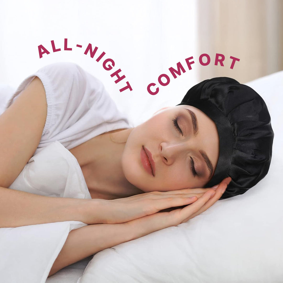 Double-Layer Silk Sleep Bonnet with Adjustable Strap for All Hair | Protect Your Hair Overnight | Hair Bonnets