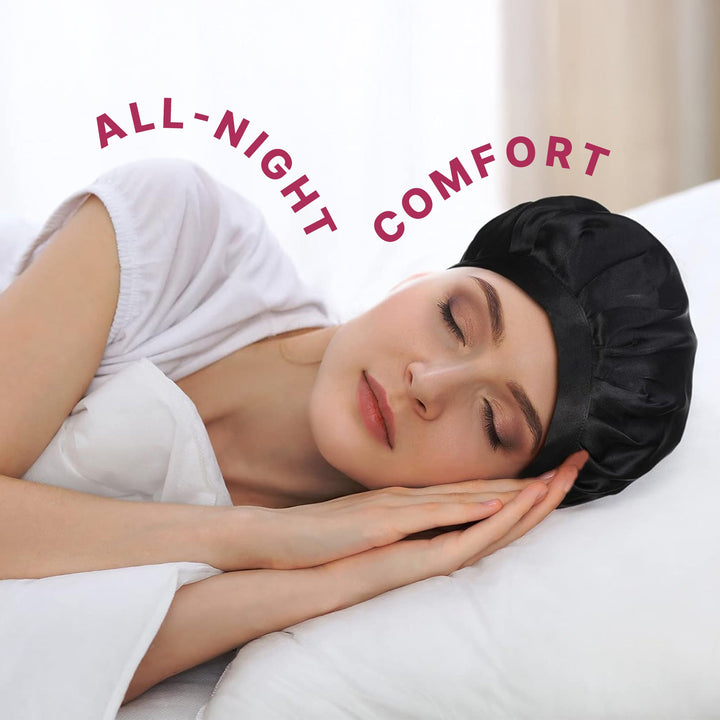 Double-Layer Silk Sleep Bonnet with Adjustable Strap for All Hair | Protect Your Hair Overnight | Hair Bonnets