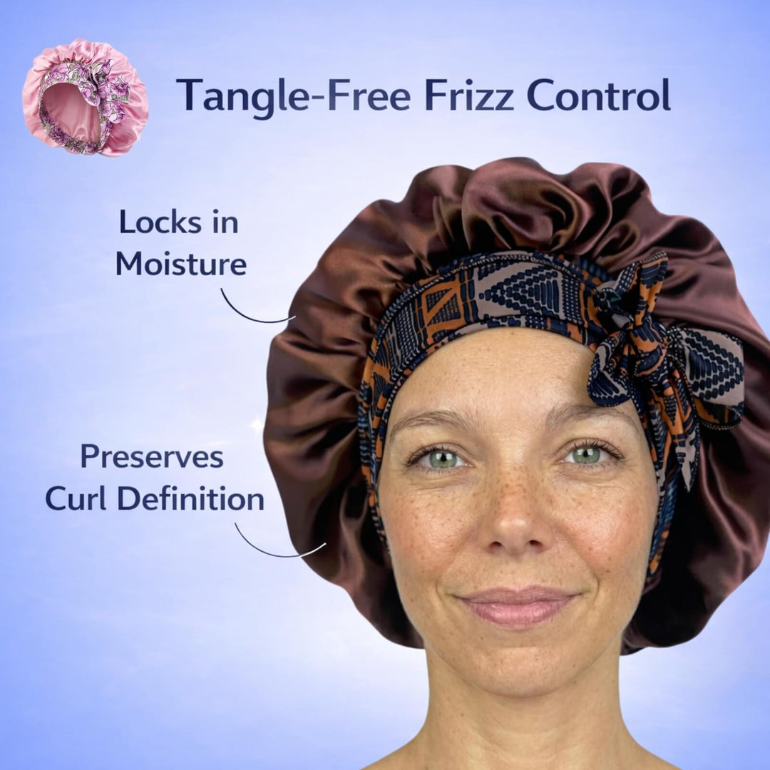 Satin Hair Bonnet for Sleeping with Wide Stretch Tie Band in Six Colours | Protect Curls, Braids and Styles Overnight | Hair Bonnets