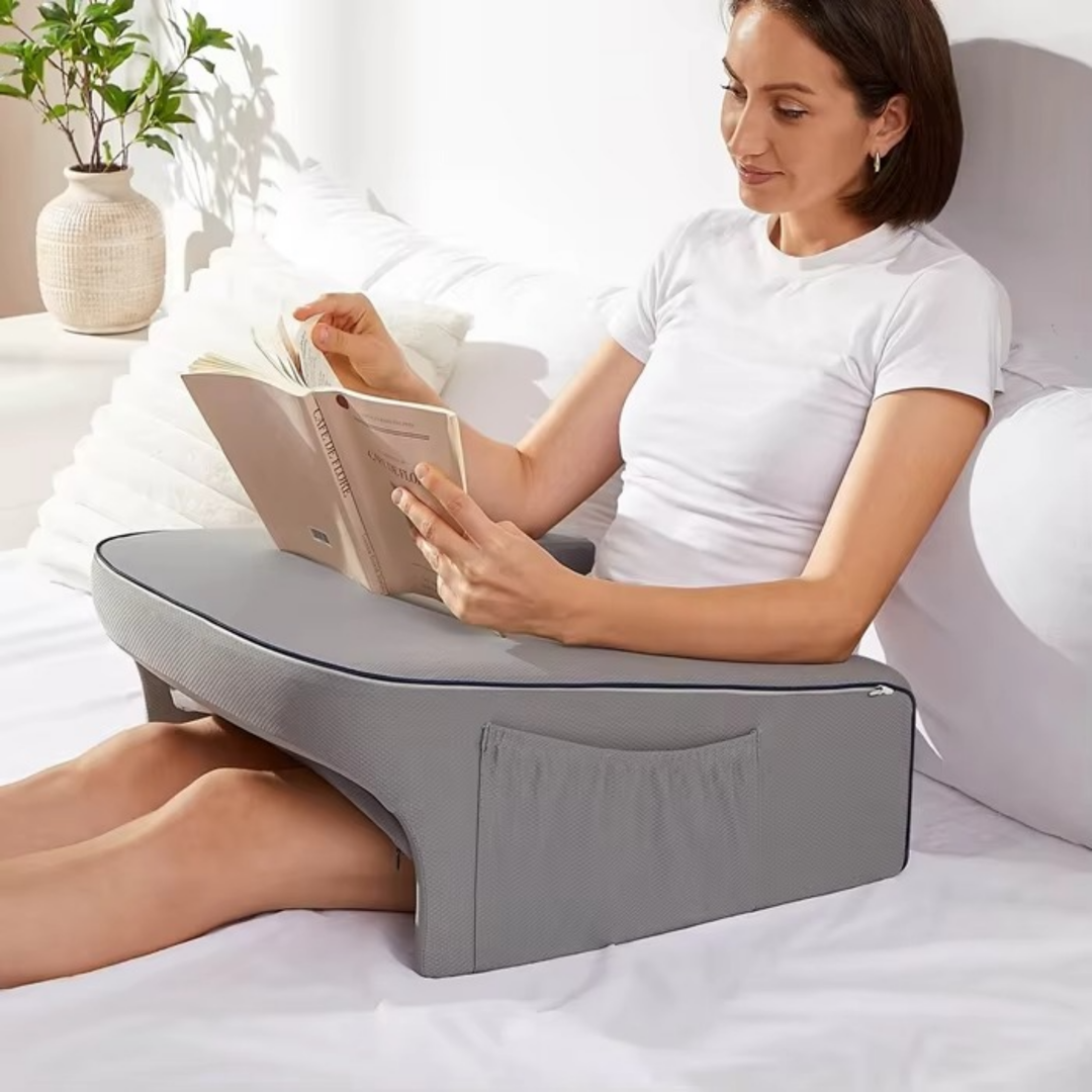 Ergonomic Lap Pillow with Armrests and Shredded Memory Foam in Grey | Armrest Lap Pillow for Lounging | Bed Pillows