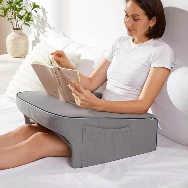 Ergonomic Lap Pillow with Armrests and Shredded Memory Foam in Grey | Armrest Lap Pillow for Lounging | Bed Pillows