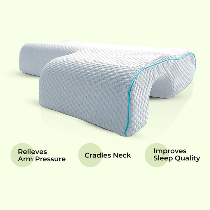 Memory Foam Side Sleeper Cuddle Pillow with Arm Rest for Couples | Arm Rest for Cosy Side Sleeping | Bed Pillows