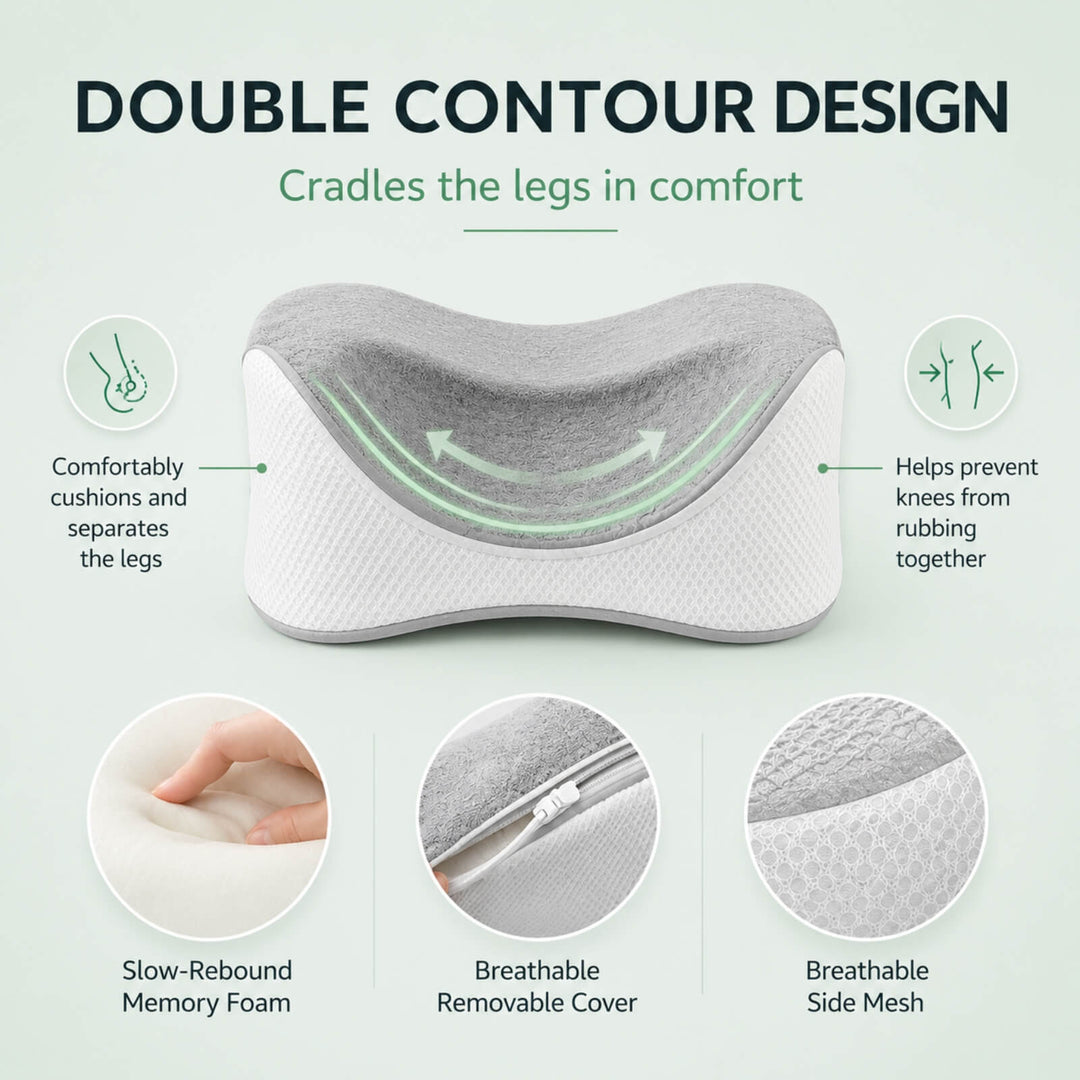 Ergonomic Memory Foam Knee Pillow with Cooling Design and Washable Cover | Cooling Memory Foam Between the Knees | Knee Pillows